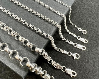 925 Sterling Silver Women&#39;s Link bracelet Rolo link chain bracelet charm bracelet 2mm - 8mm custom lengths offered