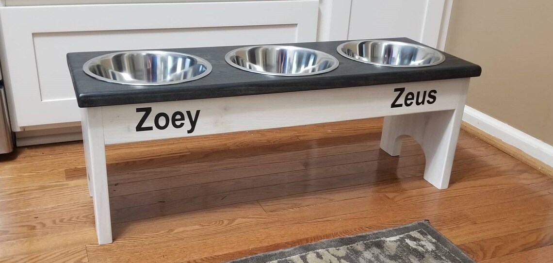 Large 3 Bowl Dog Feeder Personalized Dog Feeder Raised Pet Etsy