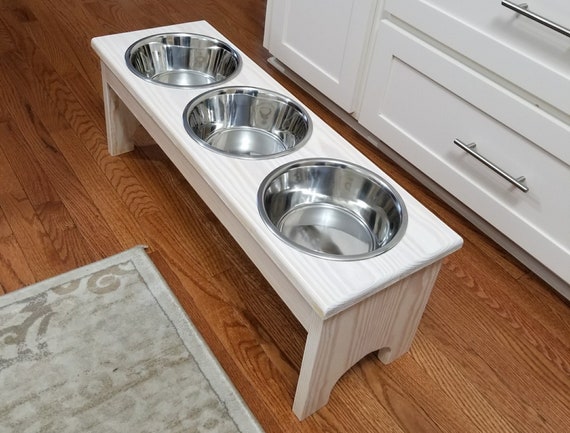 Large 3 Bowl Dog Feeder Personalized Dog Feeder Raised Pet Etsy