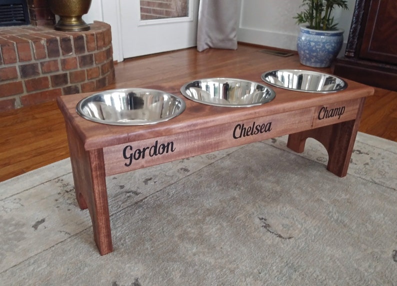 Large 3 Bowl Dog Feeder Personalized Dog Feeder Raised Pet Etsy