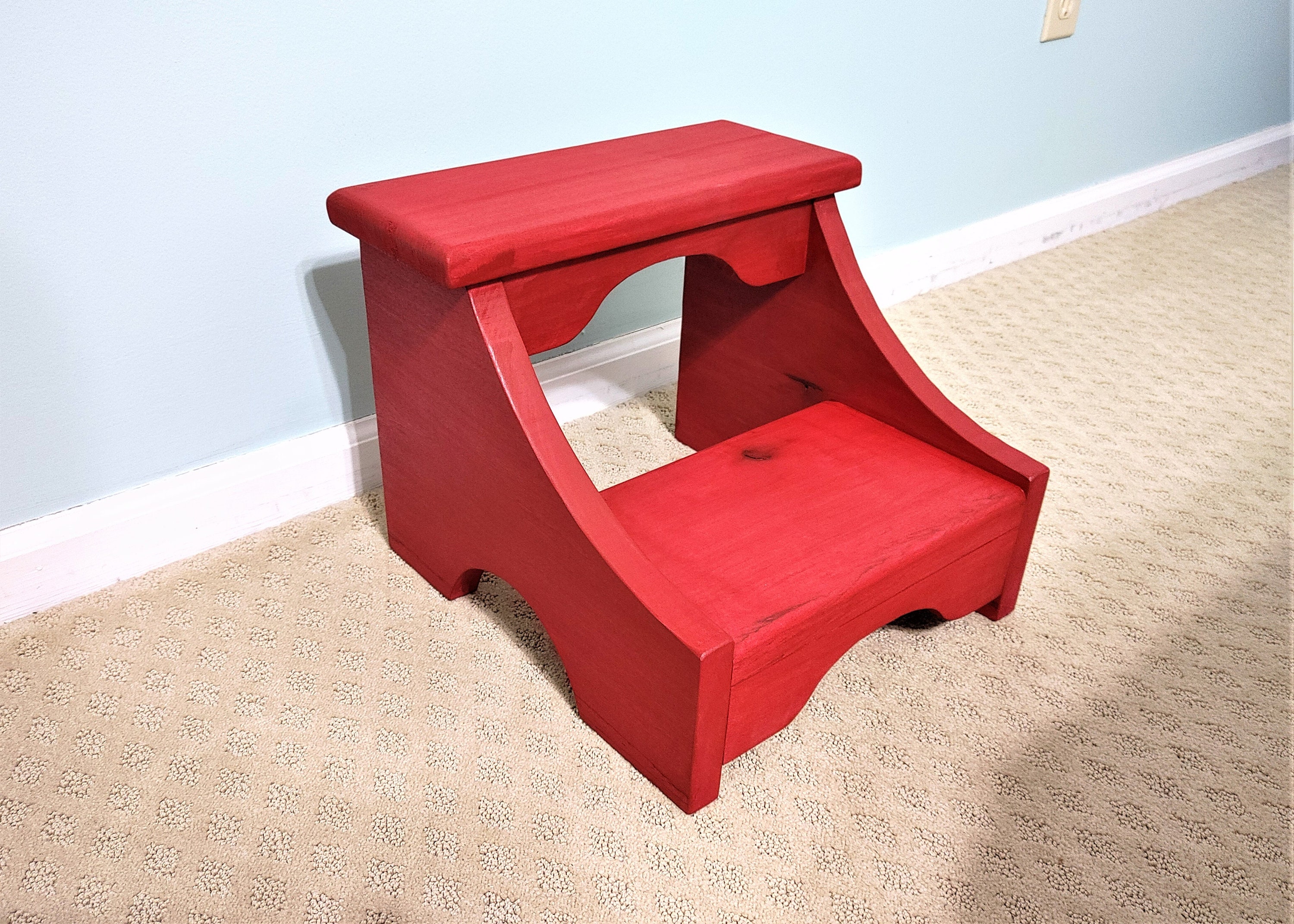 Red Step Stool The Dover Wood Step Stool Kitchen Step Etsy