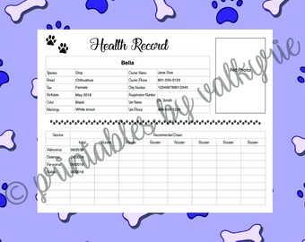 Printable Pet Record - Etsy