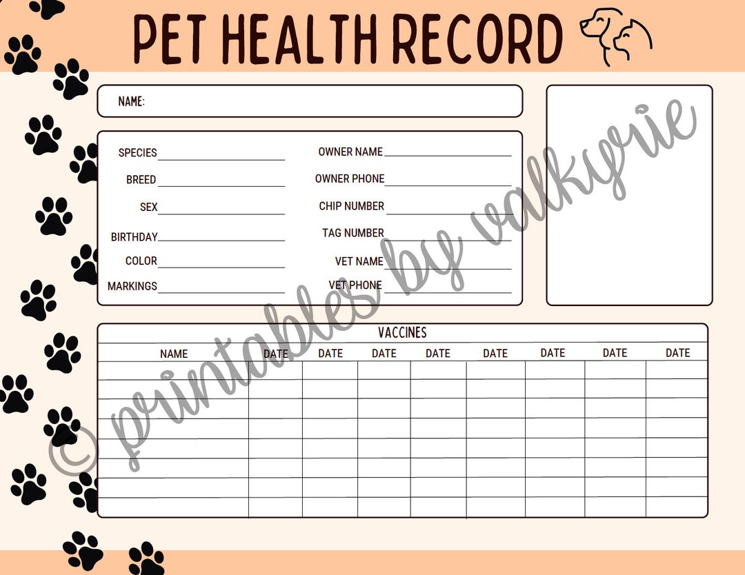Printable Pet Record - Etsy