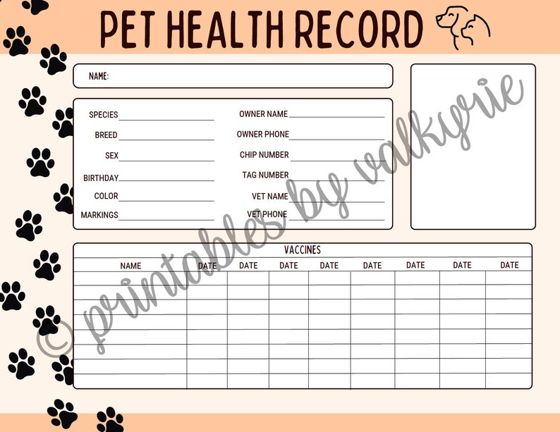 Printable Pet Record - Etsy