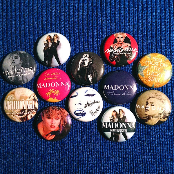 12 Madonna 1" Buttons or Magnets - FREE SHIPPING! - Feminist Feminism Dance Pop Madge Like a Virgin Material Girl Club