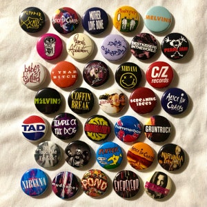 35 Grunge 1&quot; Buttons or Magnets - FREE SHIPPING - Nirvana Smashing Pumpkins Hole Soundgarden Screaming Trees