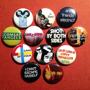 12 Postpunk 1&quot; Buttons or Magnets - FREE SHIPPING! - New Wave Alternative Synthpop Post-Punk