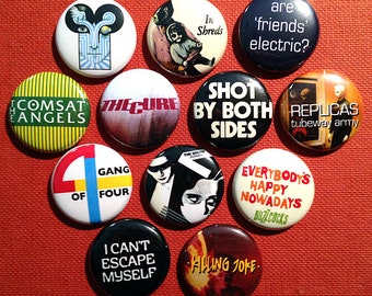 12 botones o imanes postpunk de 2,5 cm - ¡ENVÍO GRATIS! - New Wave, synthpop, post-punk alternativo