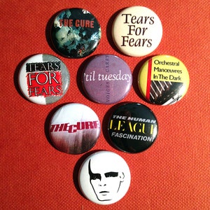 8 New Wave 1&quot; Buttons and Magnets - FREE shipping! - Alternative Synthpop OMD, The Cure, Tears For Fears, Gary Numan