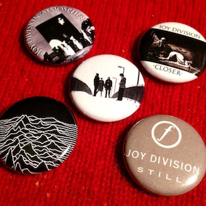 5 Joy Division 1&quot; Buttons or Magnets - FREE SHIPPING - Ian Curtis Post-Punk, Postpunk, New Order, Siouxsie Sioux, New Wave Goth Alternative