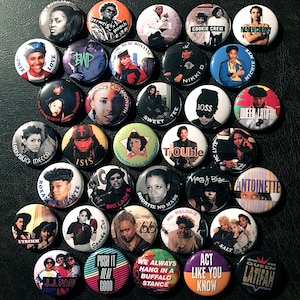 35 Female MCs 1" Buttons or Magnets - FREE SHIPPING - woman rapper rap hip hop 80s and 90s