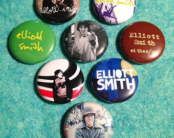 8 Elliott Smith 1&quot; or 1.25&quot; Buttons or Magnets- FREE SHIPPING IN U.S. - Heatmiser Portland Indie Rock Alternative emo