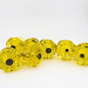 Juego de 6 tiradores de cajón/perillas de cristal amarillo vintage para gabinete