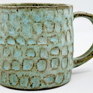 Frosted Turquoise Ceramic Mug – Hand-Carved Pottery Coffee Cup
