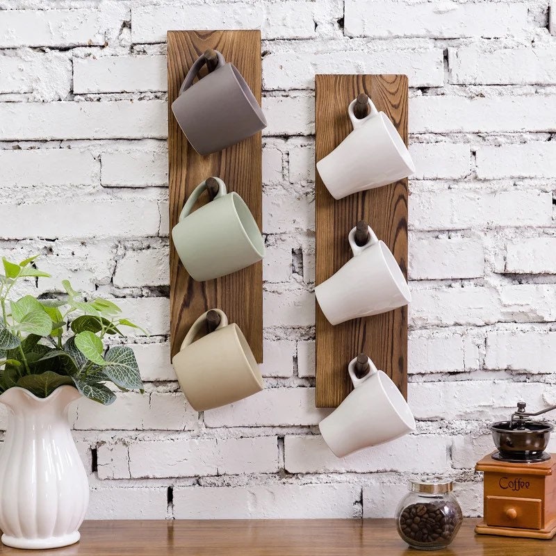 Wall Mounted Coffee Mug Display Rack, Rustic Burnt Wood Collectible Tr –  MyGift