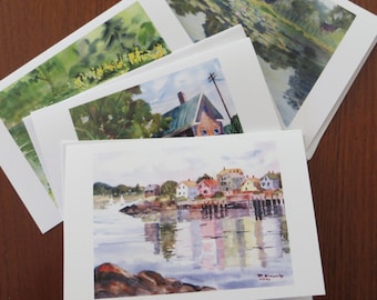 Note Cards of Original Watercolor Paintings, Set of four notecards and  four envelopes, 6 x 4 Inches