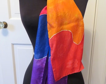 Scarf, Silk Scarf, Hand Painted Silk Scarf,  Rainbow Scarf, OOAK, Multicolor, Habotai silk, hand hemmed, 100% silk scarf,scarves for women