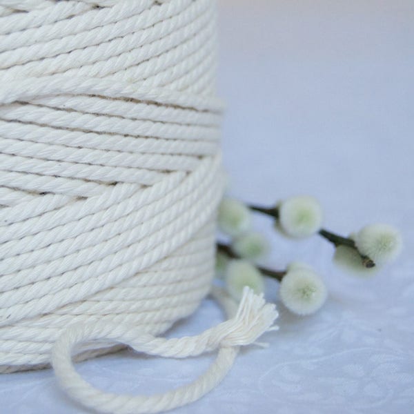 3mm x 240m Twisted Cotton Cord / Macrame  Cord / Cotton Rope - Natural Ecru or Bleached White