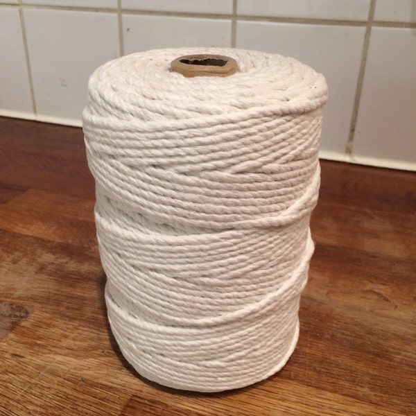 6mm x 120m Twisted Cotton Cord / Macrame  Cord / Cotton Rope - Natural Ecru or Bleached White