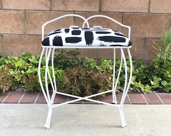 Vintage Metal Vanity Chair Wrought Iron Bench Stool Decor