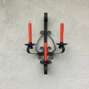 Wrought Iron Candlestick Holder, Black Vintage Hanging Candlestick Holder, Gothic, Rustic, Wall Sconces,Outdoor Decor, Patio Decor, 3 Candle
