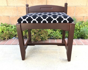 Vintage Wood Bench Needle Point Antique Chair Art Deco Bench Etsy