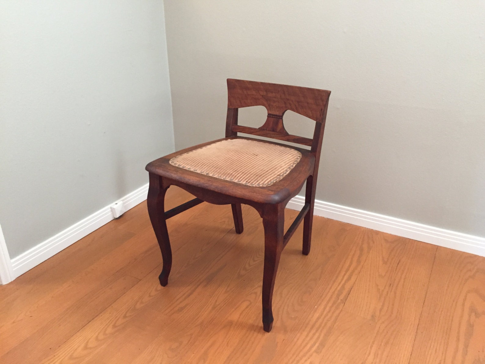 Vintage Wood Vanity Chair Antique Low Back Chair Dressing Etsy