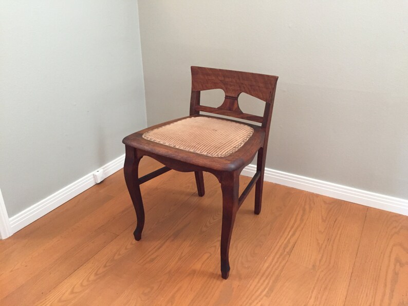 Vintage Wood Vanity Chair Antique Low Back Chair Dressing Etsy