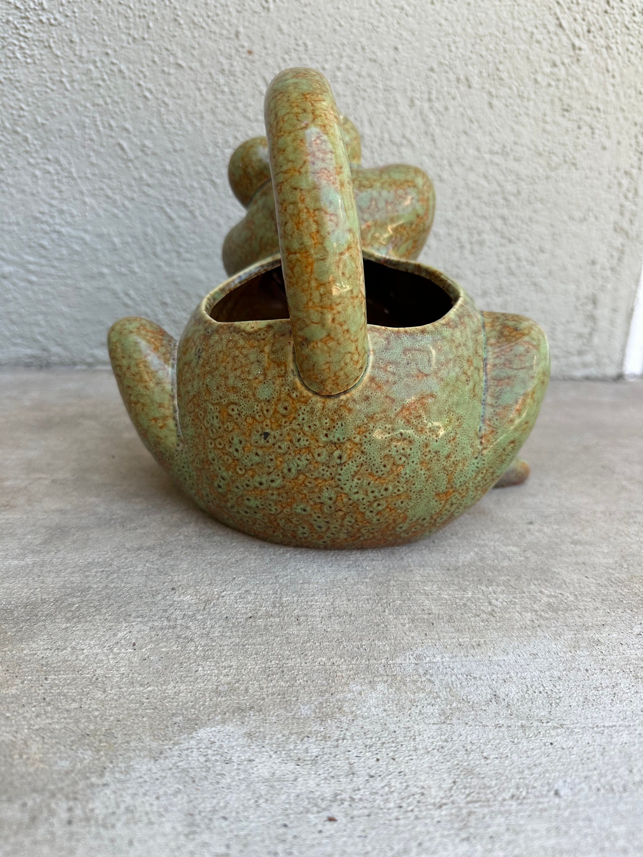 Vintage Ceramic Watering Can, Frog Watering Can, Garden Art, Outdoor