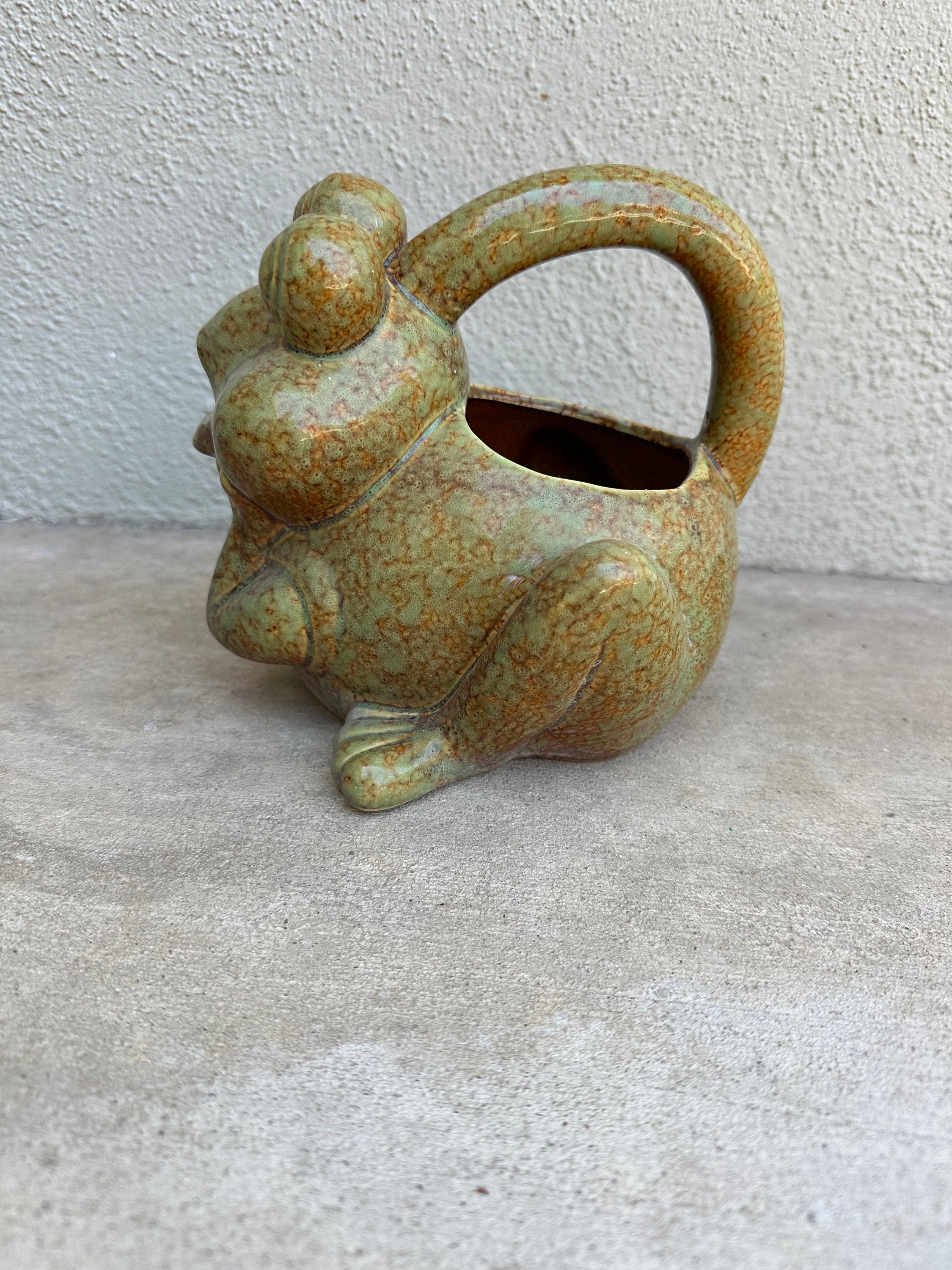 Vintage Ceramic Watering Can, Frog Watering Can, Garden Art, Outdoor
