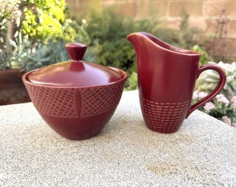 Vintage Noritake Cream and Sugar Set, Rust Red Stoneware, Mid-Century Kitchen Decor