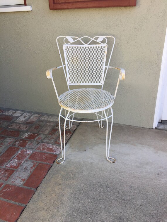 White Metal Chair Wrought Iron Arm Chair Shabby Chic Yard Etsy