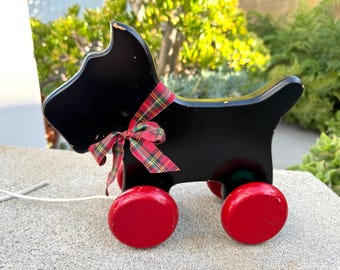 Vintage Wooden Pull Toy Scottie Dog Nursery Decor Children's Wood Collectible Animal Lover