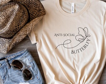 Minimalist Anti-Social T-Shirt, Anti-Social Butterfly  Shirt, Butterfly Lover, Nature Tee, Antisocial Butterfly, Introvert Shirt
