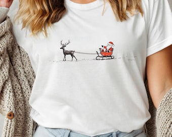 Minimalist Santa Shirt, Minimalist Santa Sleigh Shirt, Santa Tshirt, Xmas Shirt, Christmas Shirt, Minimalist Christmas Shirt, Unisex Shirt