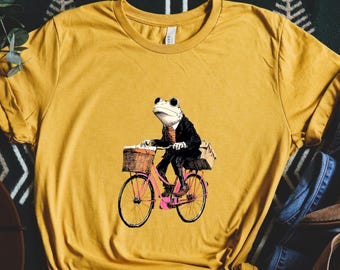 Frog, Amphibian, Frog shirt, Animal Shirt, Sophisticated Frog, Retro Design, Vintage Design, Animal Biking, Frog Riding Bike, Unisex Tee