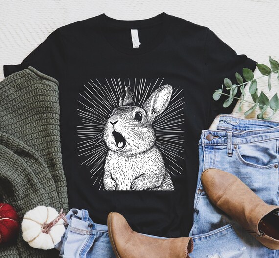 Rabbit, Short Sleeve Rabbit Shirt, Black Rabbit Shirt, Short Sleeve Animal Shirt, Funny Rabbit Gift, Unhinged Vibes, Meme Shirt, Unisex