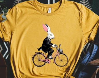 Rabbit, Rabbit Shirt, Rabbit T-Shirt, Bike Riding Rabbit, Animal Riding Bike, Rabbit Lover, Sophisticated Rabbit, Unisex Rabbit Shirt