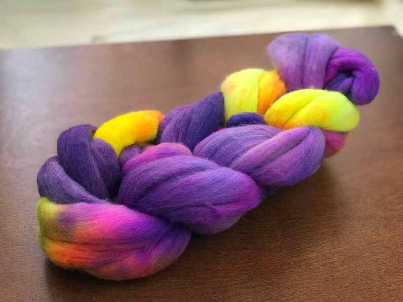 /'Baaarbara/' Hand painted roving 3.5 oz Fine Merino combed top for spinning or felting