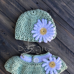 Newborn Crochet Spring Daisy Outfit/Baby Hat/Skirt Cover/Flowers/Daisy baby/Baby Girl