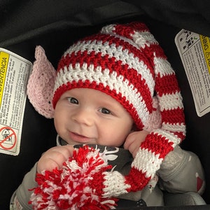 Bonnet de Noël pour bébé nouveau-né, chapeau en rotin au crochet, bonnet de Noël pour bébé, rouge et blanc, bébé garçon, bébé fille