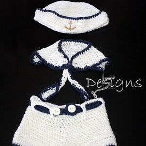 Crochet Baby Sailor Outfit/Infant Sailor Hat/Baby Sailor Shorts/Baby Sailor Collar/Baby Boy/Baby Girl/newborn