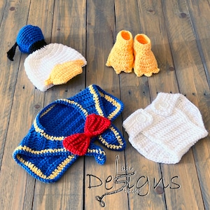 Newborn Donald Duck Inspired Crochet Baby Duck Outfit, Donald Duck Hat, Diaper Cover, Baby Boy, Newborn Donald Duck Set