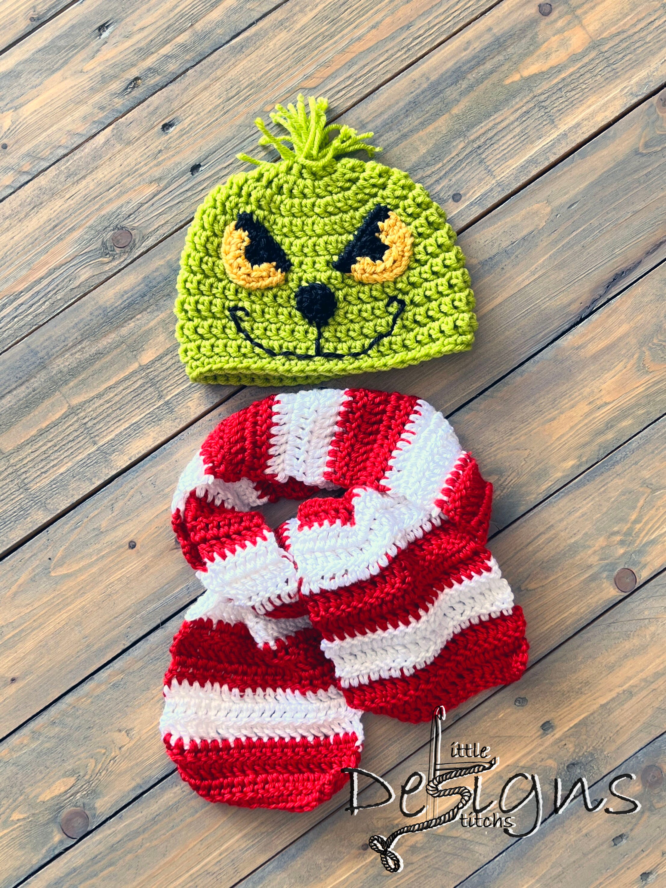 Vibrant Green Grinch Crocheted Hat with Red Bow nwot Handmade Crochet Grinch Inspired Baby Outfit: Hat, Diaper Cover  main image 3