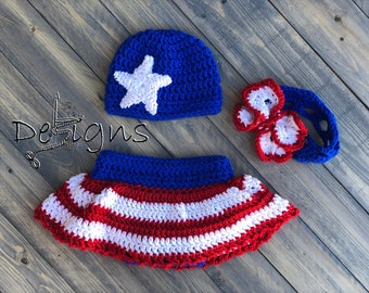 Crochet Baby Fourth of July Outfit/4th of July/Baby Skirt/Baby Headband/Baby Girl