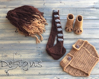 Conjunto inspirado en Chewbacca para recién nacido: gorro, cubrepañal y patucos