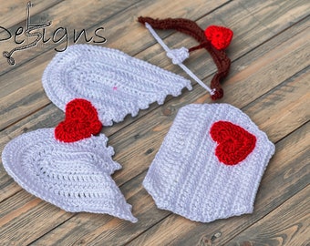 Newborn Cupid Outfit/Crochet Baby Cupid/Valentine Day/Baby Heart Outfit