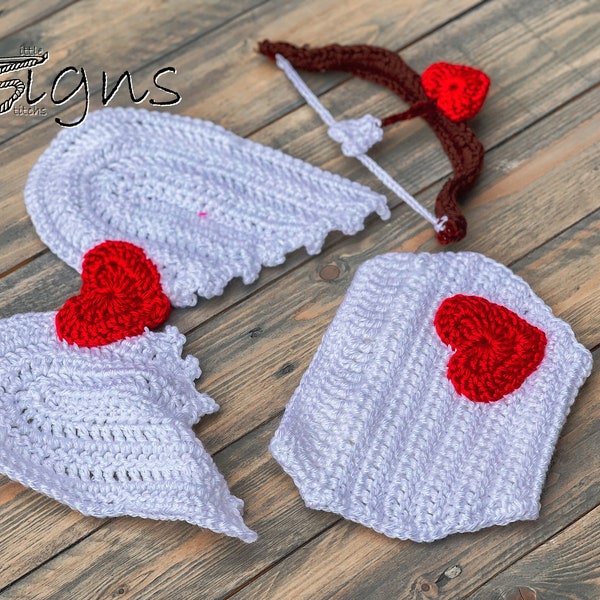 Traje de Cupido recién nacido/Cupido bebé de ganchillo/Día de San Valentín/Traje de corazón de bebé
