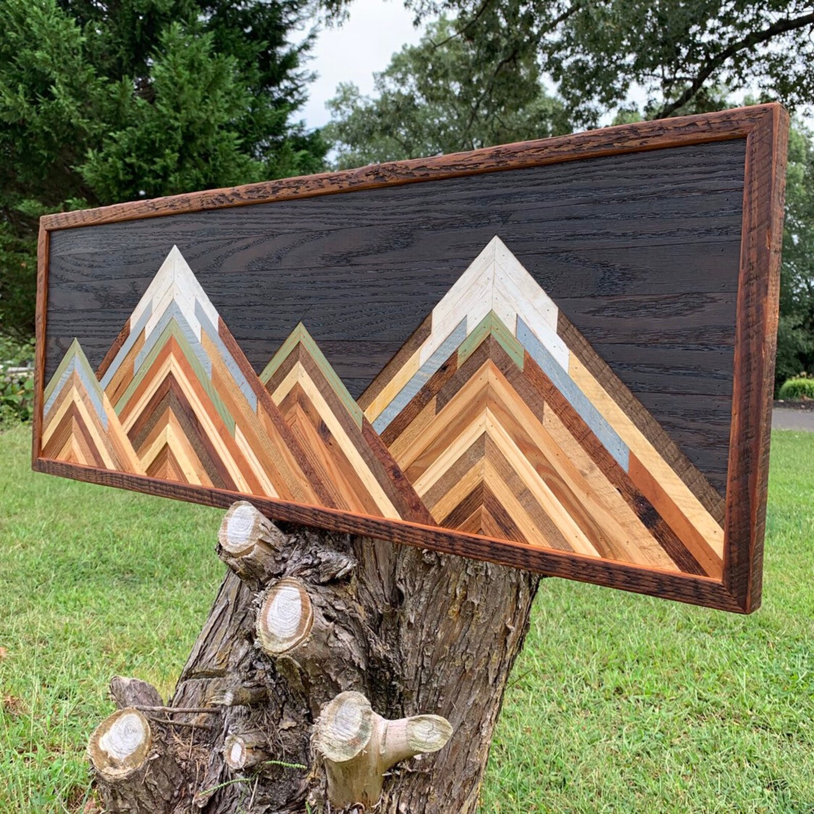 Wood Mountain Scene Reclaimed Wood Wall Art Mountains Wood Etsy