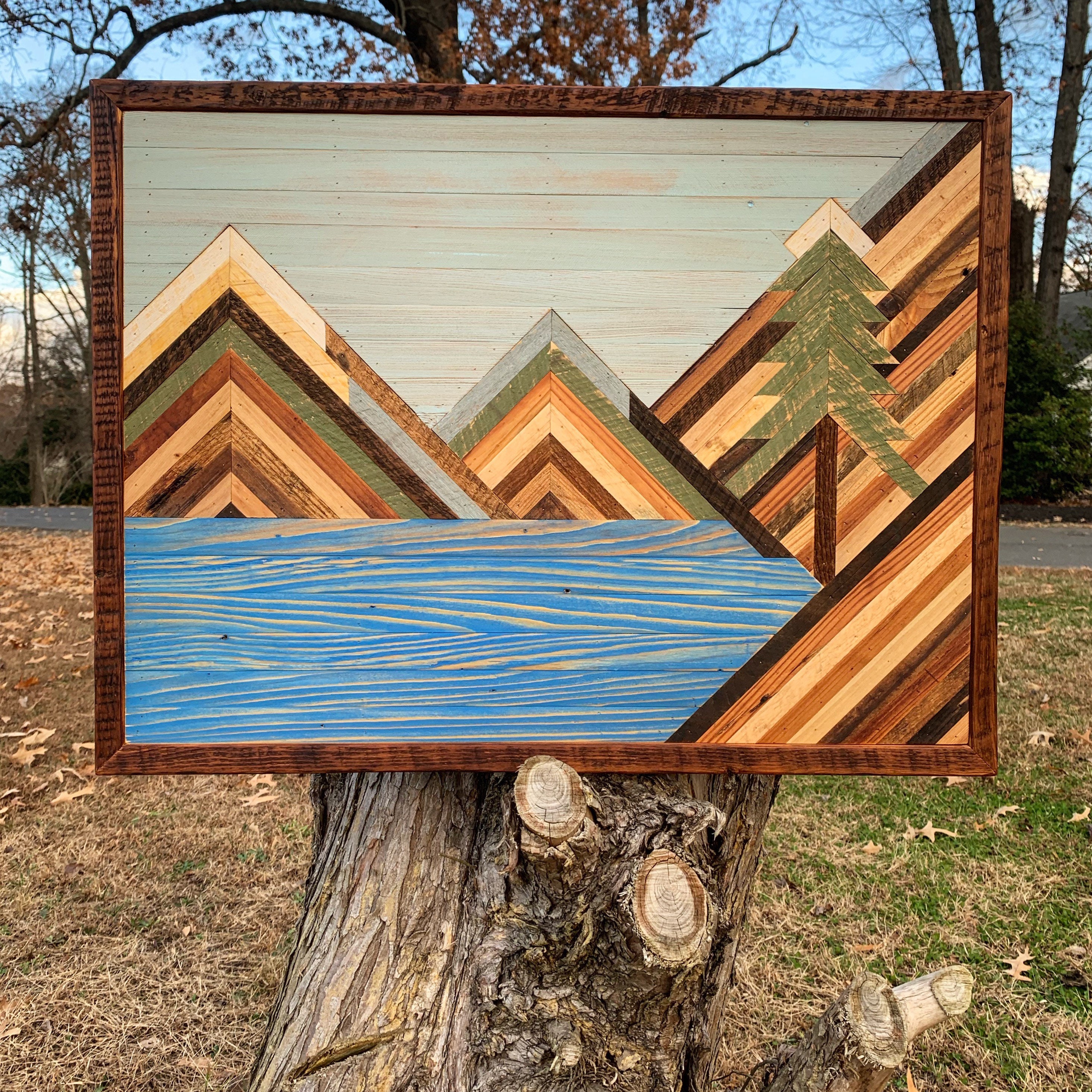 Wood Mountains Reclaimed Wood Wall Art Mountains Wood Wall Etsy